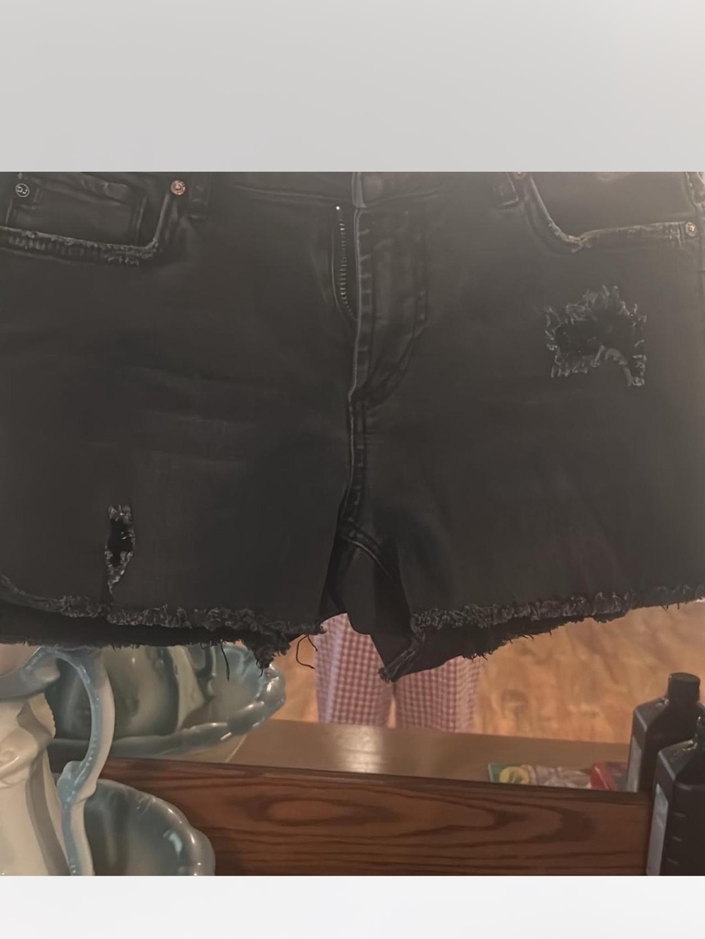 Black Distressed Frayed Hem Women's Denim Shorts